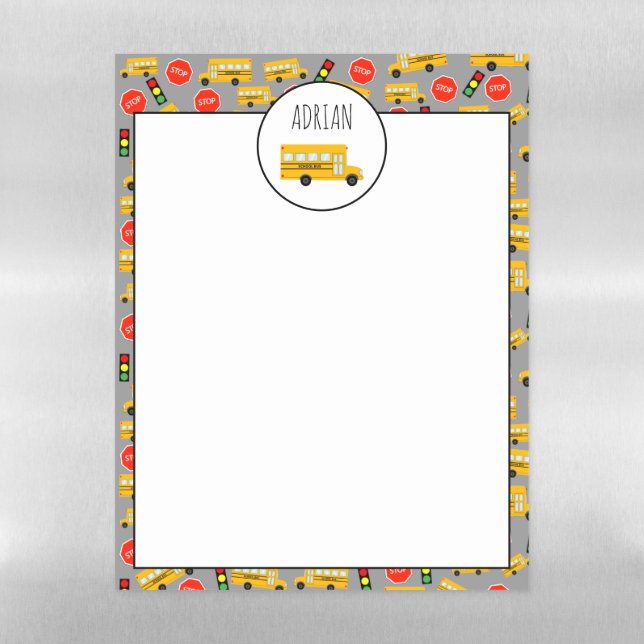 Yellow School Bus Stop Sign Traffic Lights Pattern Magnetic Dry Erase Sheet (Vertical)
