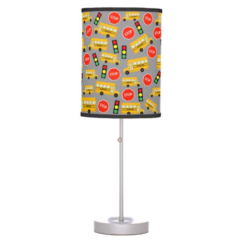 Yellow School Bus Stop Sign Traffic Lights Pattern Table Lamp