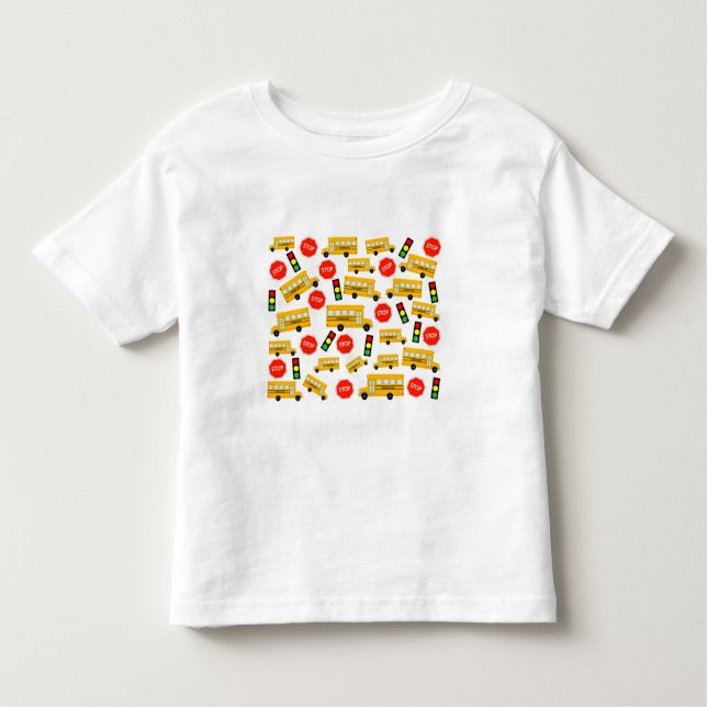 Yellow School Bus Stop Sign Traffic Lights Pattern Toddler T-shirt (Front)