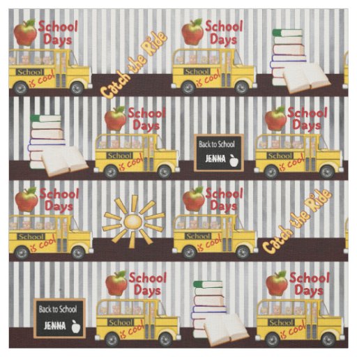 Yellow School Bus Striped Fabric