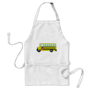 Yellow School Bus with Stop Sign Adult Apron