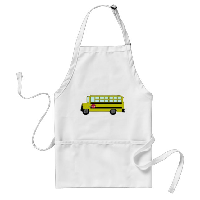 Yellow School Bus with Stop Sign Adult Apron (Front)