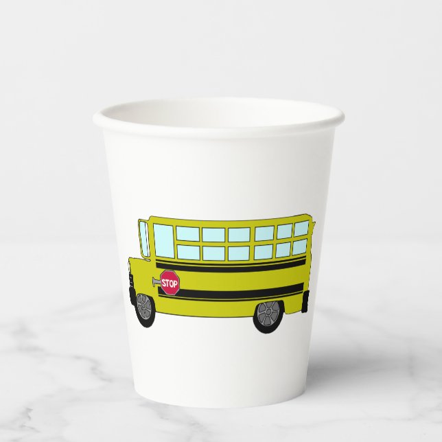 Yellow School Bus with Stop Sign Paper Cups (Front)