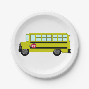 Yellow School Bus with Stop Sign Paper Plates