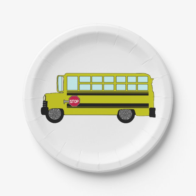 Yellow School Bus with Stop Sign Paper Plates (Front)