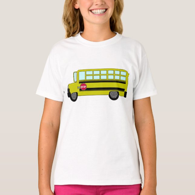 Yellow School Bus with Stop Sign T-Shirt (Front)