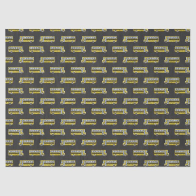 Yellow School Buses on Chalkboard Decoupage Tissue Paper (Front)