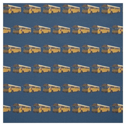 Yellow school buses on navy background fabric