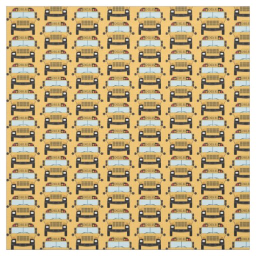 Yellow School Buses on Orange Pattern Fabric