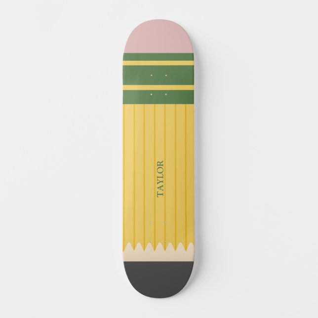 Yellow School Pencil Graphic Personalized Skateboard (Front)