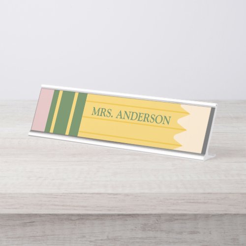 Yellow School Pencil Teachers Personalized Desk Name Plate