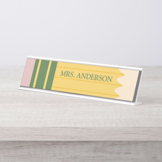 Yellow School Pencil Teachers Personalized Desk Name Plate (Front)