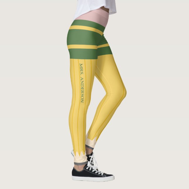 Yellow School Pencil Teachers Personalized Leggings (Right)
