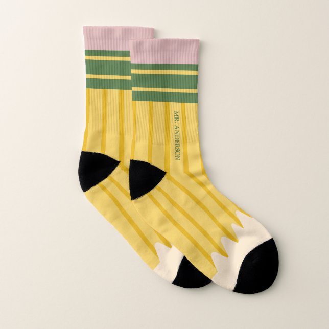 Yellow School Pencil Teachers Personalized Socks (Pair)
