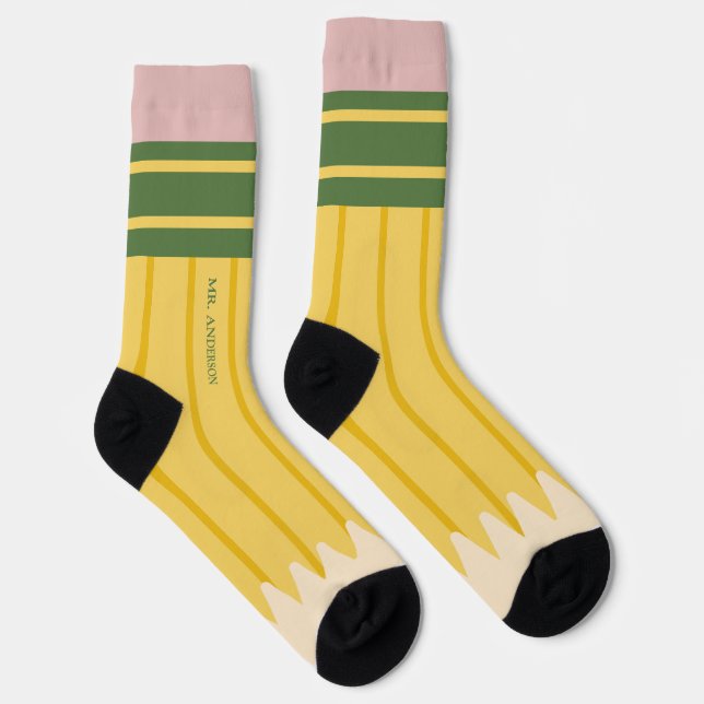 Yellow School Pencil Teachers Personalized Socks (Right)