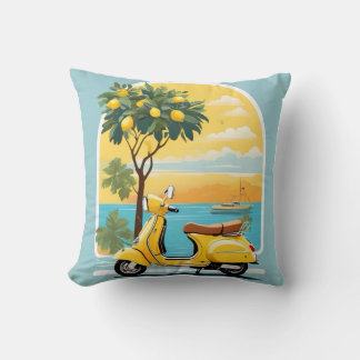 Yellow Scooter Blue Pillow