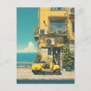 Yellow Scooter by Seaside Postcard