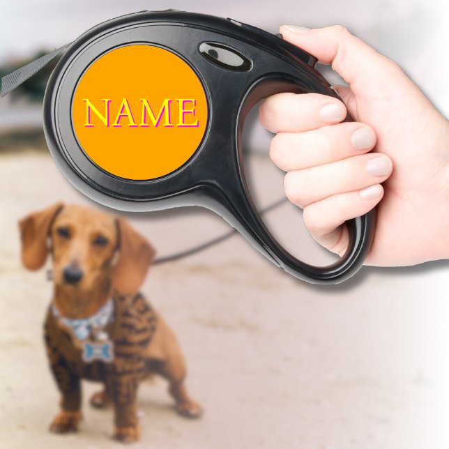 Yellow Script Custom Pet Name | Neon Orange Retractable Pet Leash (Creator Uploaded)