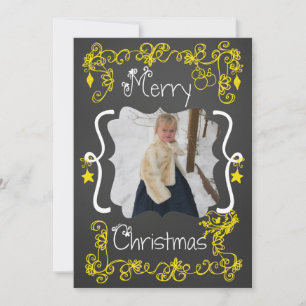Yellow Scrolls Customized Photo Holiday Card