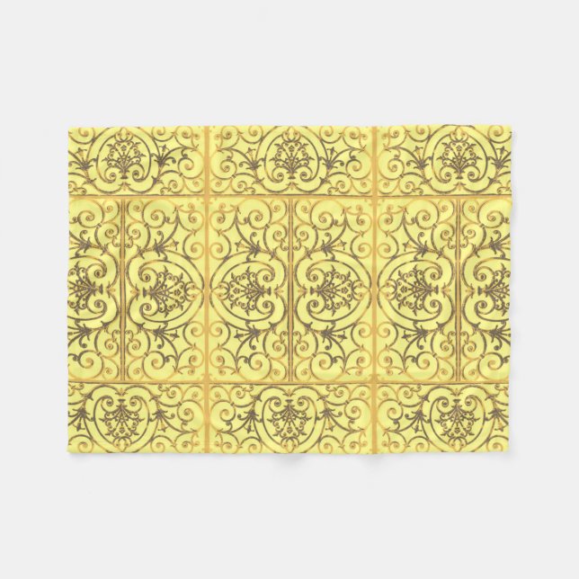 Yellow scrollwork pattern fleece blanket (Front (Horizontal))