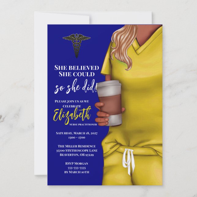 Yellow Scrubs Medical School Graduation Invitation (Front)