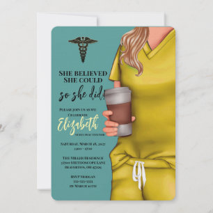 Yellow Scrubs Nursing School Graduation Invitation