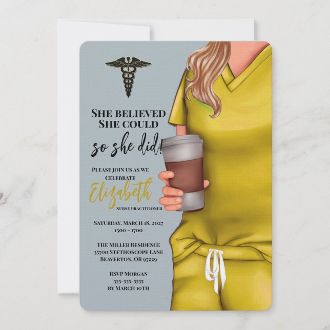 Yellow Scrubs Nursing School Graduation Invitation (Front)