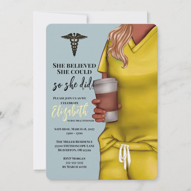 Yellow Scrubs Nursing School Graduation Invitation (Front)