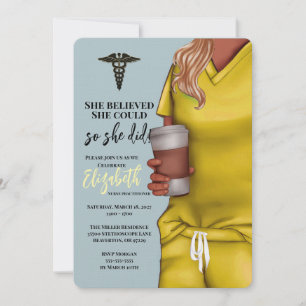 Yellow Scrubs Nursing School Graduation Invitation