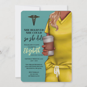 Yellow Scrubs Nursing School Graduation Invitation