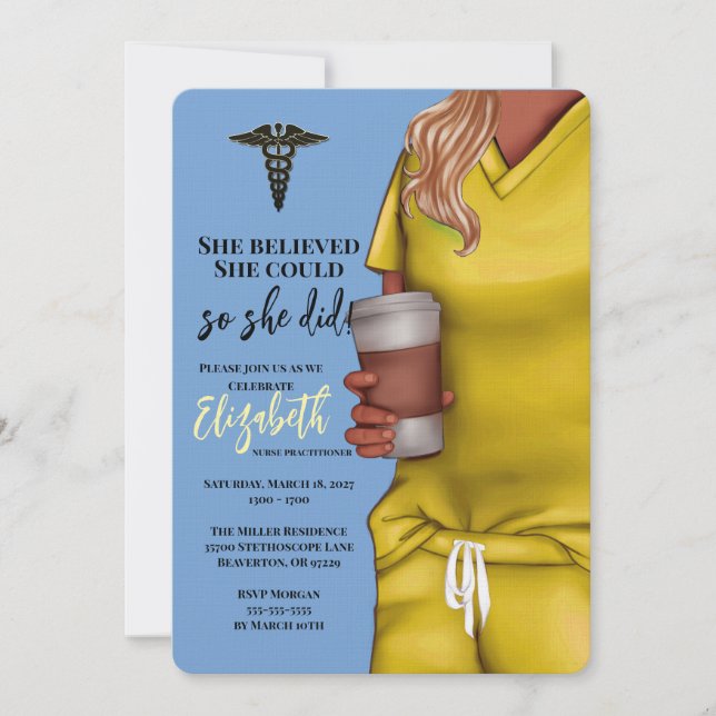 Yellow Scrubs Nursing School Graduation Invitation (Front)