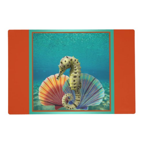 Yellow Seahorse and Scallop Shells Placemat