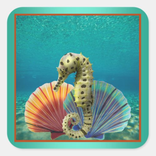 Yellow Seahorse and Scallop Shells Sticker