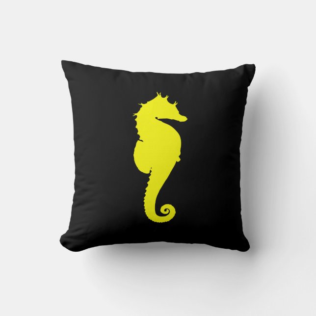 Yellow Seahorse Throw Pillow (Front)