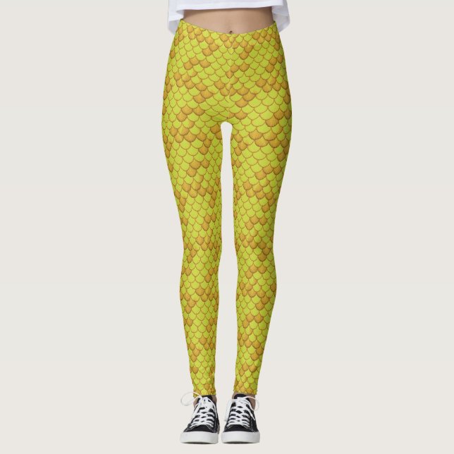 Yellow Seashell Mermaid Scale Leggings Ariel Style (Front)