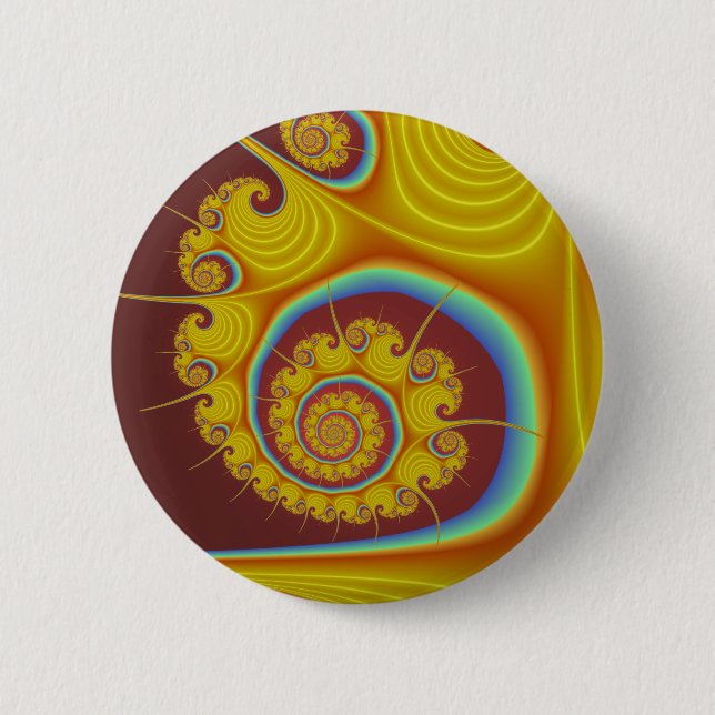 Yellow Seashell Spiral Fractal Button (Front)