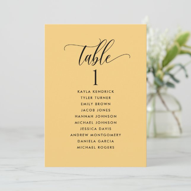 Yellow Seating Plan Cards with Guest Names  (Standing Front)