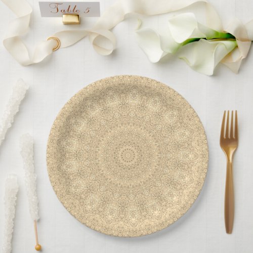 yellow sepia bead doilies paper plates