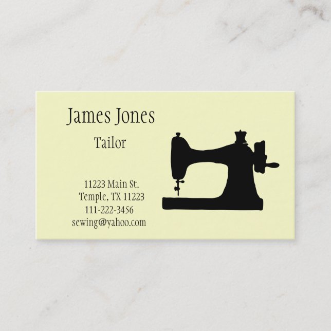 Yellow Sewing Machine Tailor Business Card (Front)