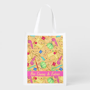 Yellow Sewing Notions Art Business Personalizd Reusable Grocery Bag