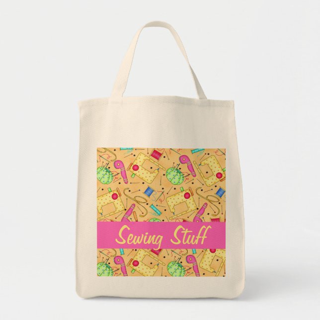 Yellow Sewing Notions Art Custom Sewing Stuff Tote Bag (Front)