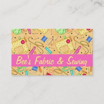 Yellow Sewing Notions Art Fabric Store Business Card by phyllisdobbs at Zazzle