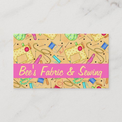Yellow Sewing Notions Art Fabric Store Business Card
