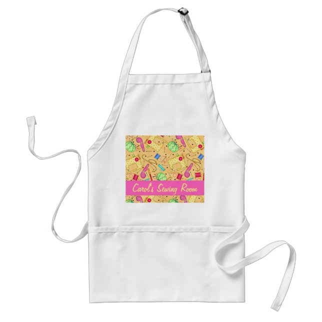 Yellow Sewing Notions Art Name and Sewing Room Adult Apron (Front)