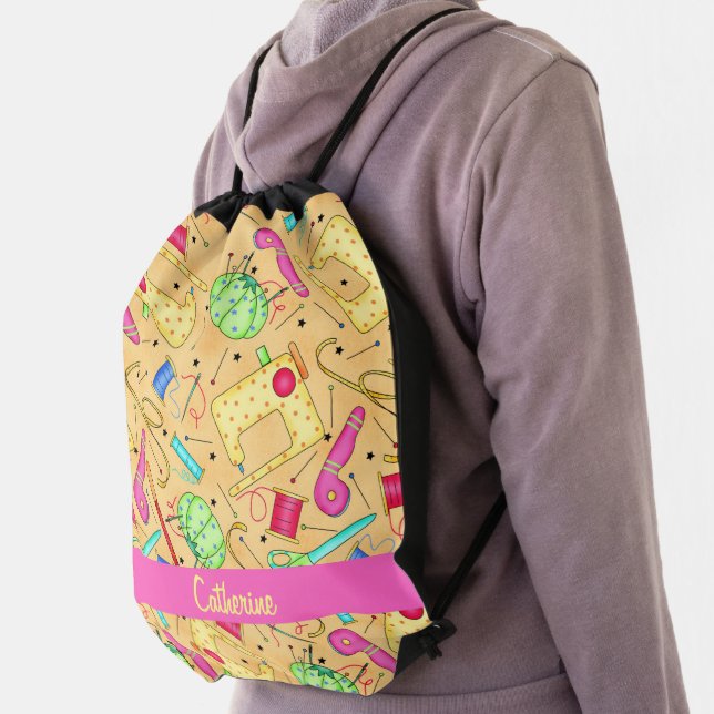 Yellow Sewing Notions Art Name Personalizd Drawstring Bag (Insitu)