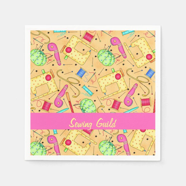 Yellow Sewing Notions Art Name Personalizd Paper Napkins (Front)