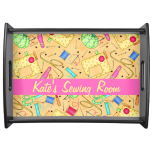 Yellow Sewing Notions Art Name Personalizd Serving Tray