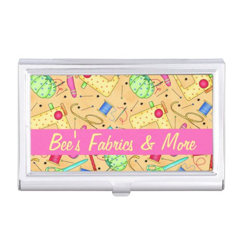Yellow Sewing Notions Art Name Personalized Business Card Holder