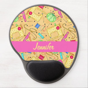 Yellow Sewing Notions Art Name Personalized Gel Mouse Pad