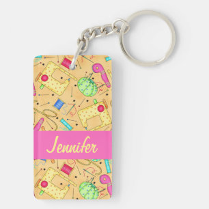 Yellow Sewing Notions Art Name Personalized Keychain